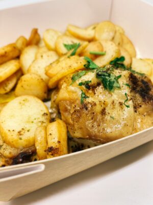 Fondant de poulet farci aux cèpes & Pommes de terre à la Sarladaise