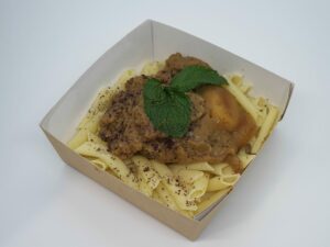 Fondant de Porc à l'abricot, pennes à l'huile d'olive